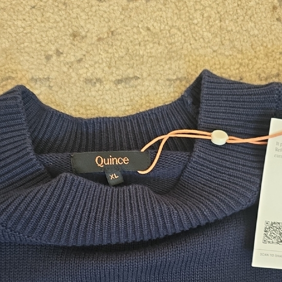 Quince Navy 100% Organic Cotton Mock Neck Sweater, XL, NWT - Picture 2 of 11